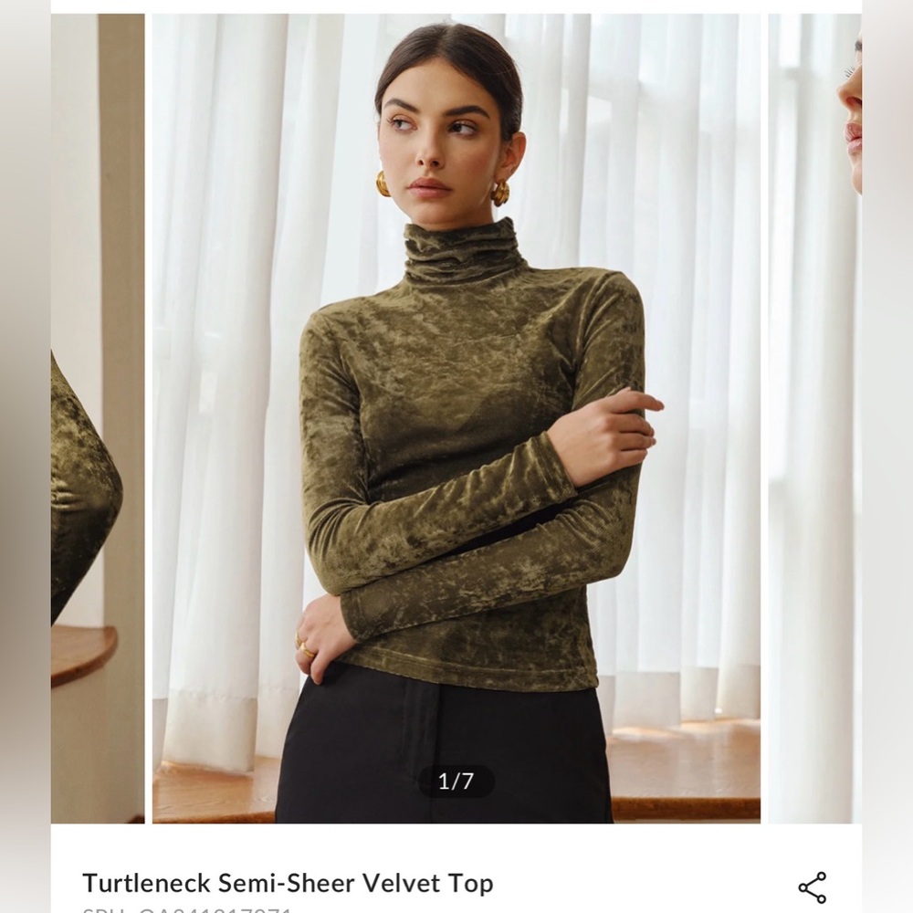 Commense Green Velvet Turtleneck Sweater